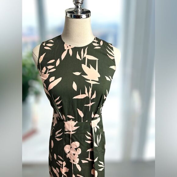 🔥 Marni Flounce Hem Floral Leaf Print Olive Green Dress Size 36 US size 0 - Picture 7 of 13
